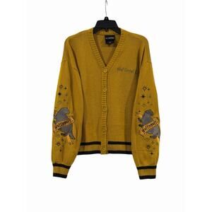 HARRY POTTER Hufflepuff Skimmer Cardigan Sweater Badger Mascot Embroidered MED